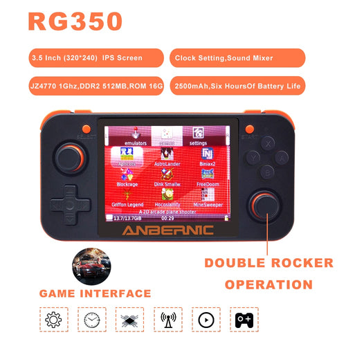 ANBERNIC New Retro Game RG350 Videojuego Consola de juegos portátil MINI 64 Bit 3.5 pulgadas Pantalla IPS 16G + 32G TF Game Player RG 350 PS1